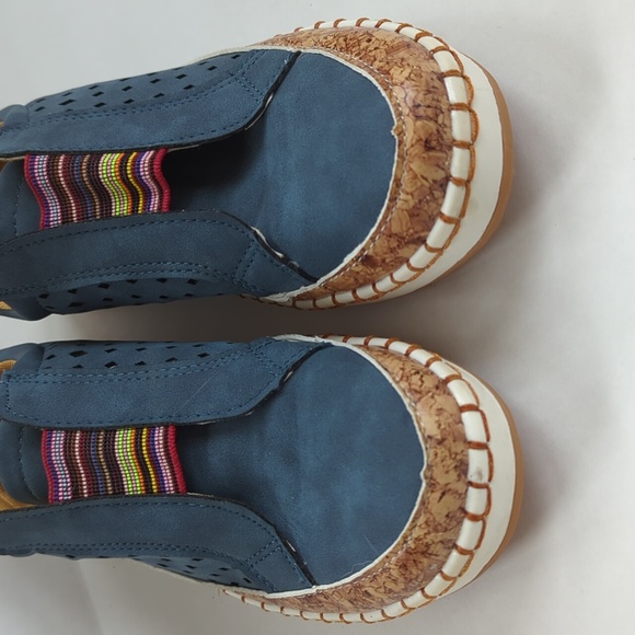 Faux Suede Leather Perforated Cork Look Slip On Sneaker 8 Blue - Picture 10 of 16